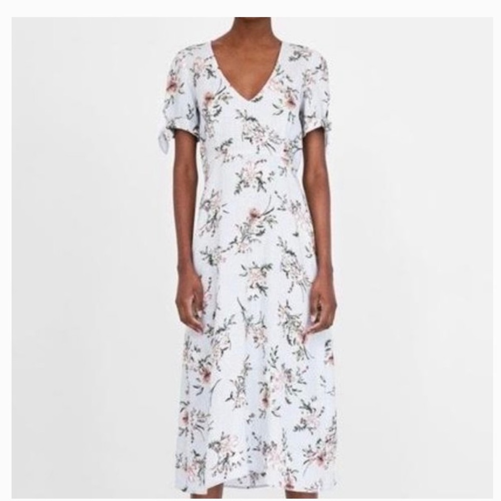 Zara Floral Linen Midi Dress